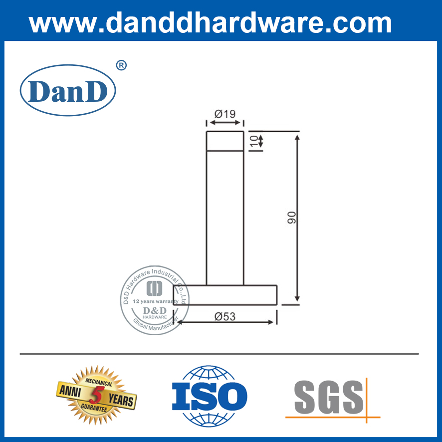 Bathroom Toilet 90mm Door Stopper Stainless Steel Tall Door Stop-DDDS016