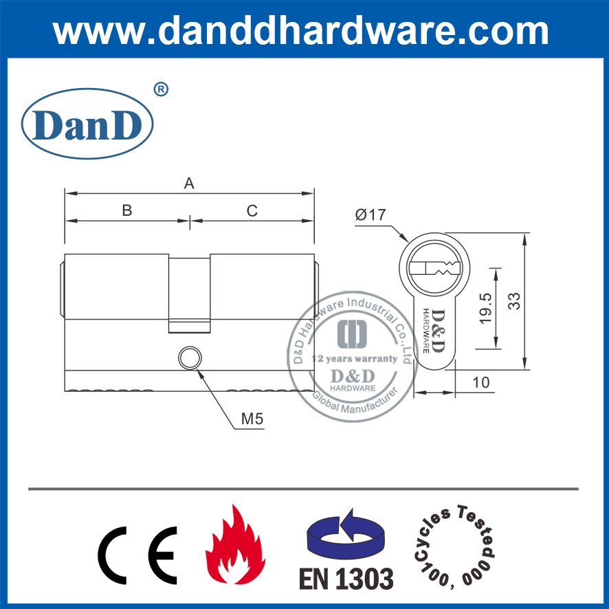 EN1303 Gloden Security Mortise Door Lock Double Cylinder-DDLC003