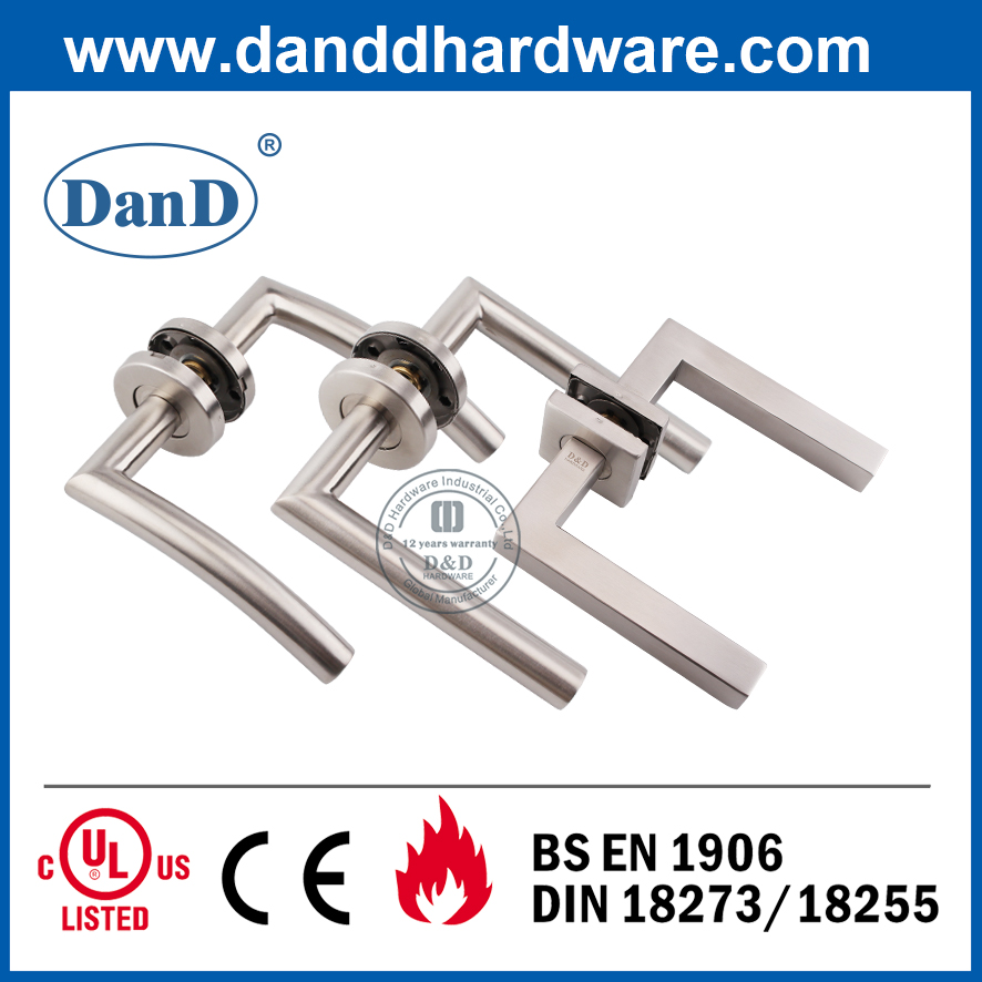 Stainless Steel 304 Silver Entrance Door Handle on Round Rosette-DDTH013