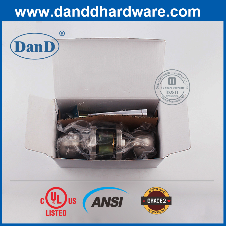 UL Listed ANSI Zinc Alloy Fireproof Ball Tubular Lockset for Entry Door-DDLK012