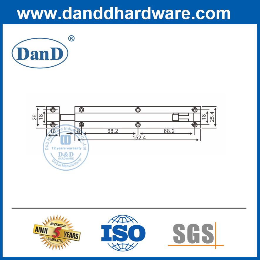 PVD Finish Single Door Security Brass Slide Bolts Surface Bolt Lock-DDDB016