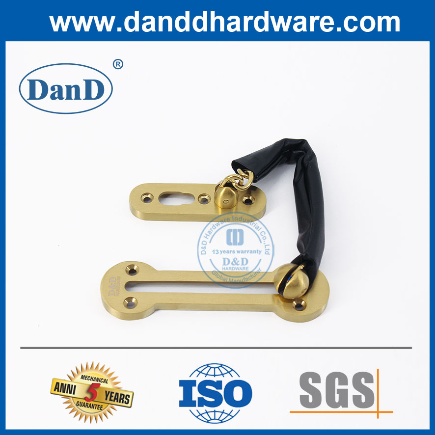Stainless Steel Satin Brass Door Safety Chain with Lock for Apartment-DDG003