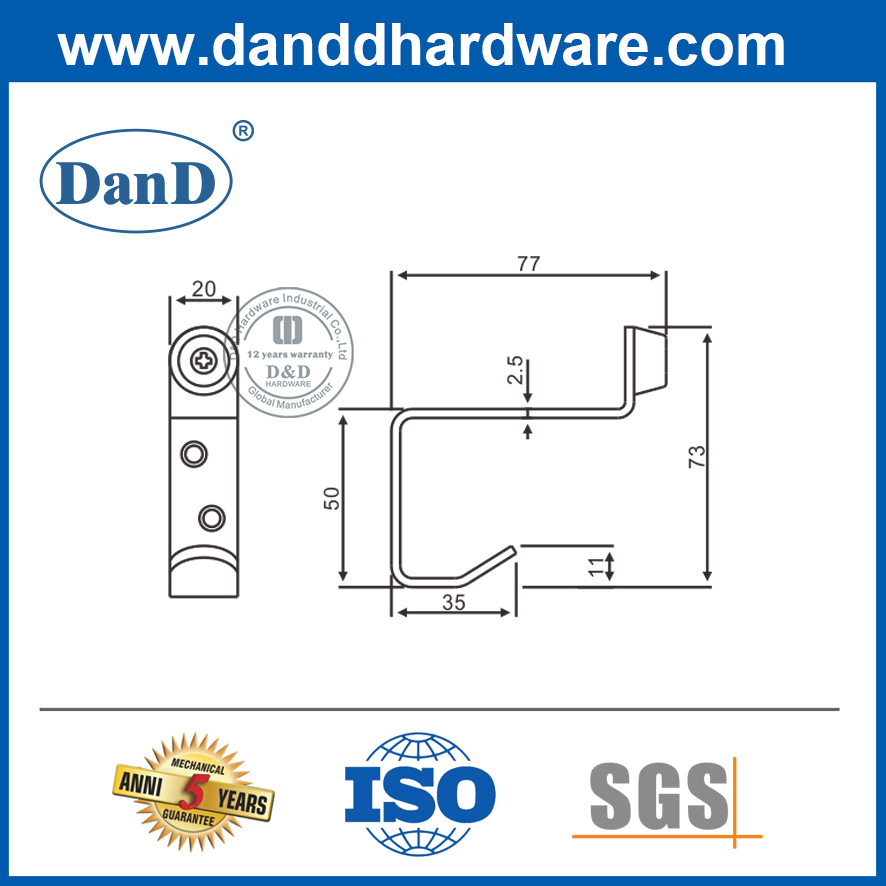 Stainless Steel Door Stopper with Coat Hook for Public Toilet-DDDS024