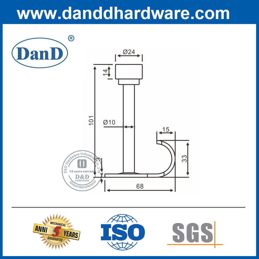Rubber Door Stop Satin Stainless Steel Door Stopper on Wall-DDDS017
