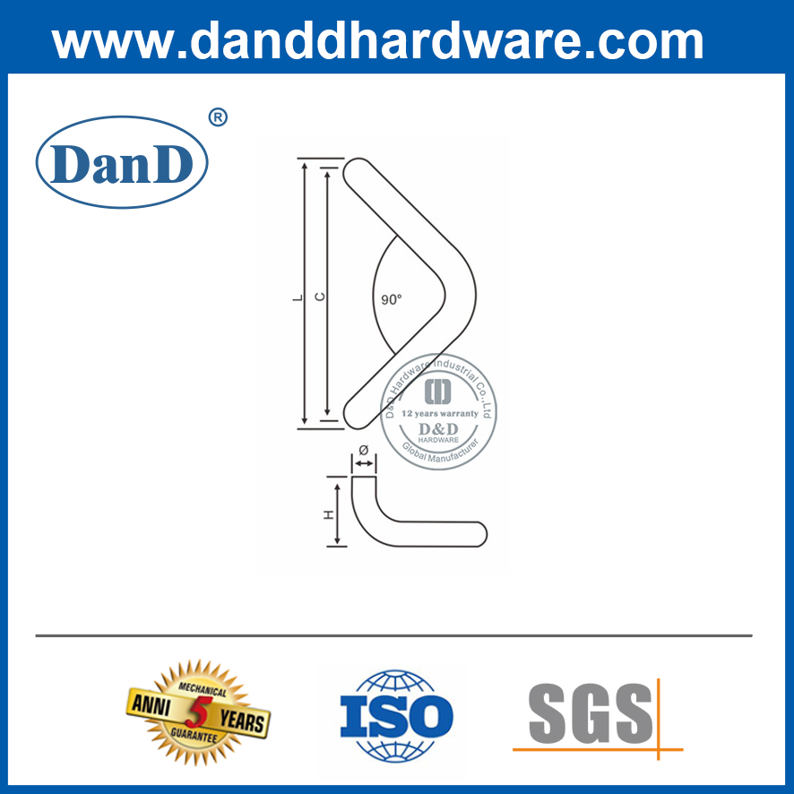90 Degree SUS304 Back to Back Pull Handle for Front Door-DDPH012