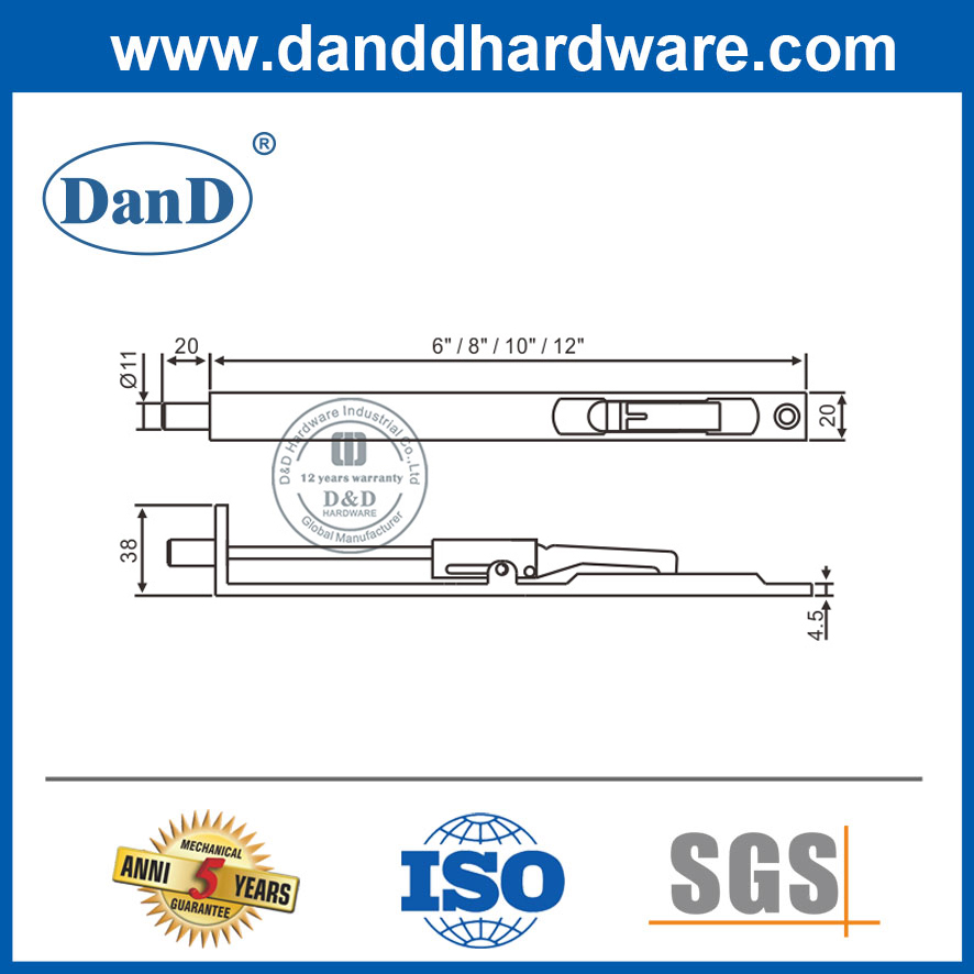 Brass Indoor Bolt Lock Manually Operated Flush Bolts-DDDB004