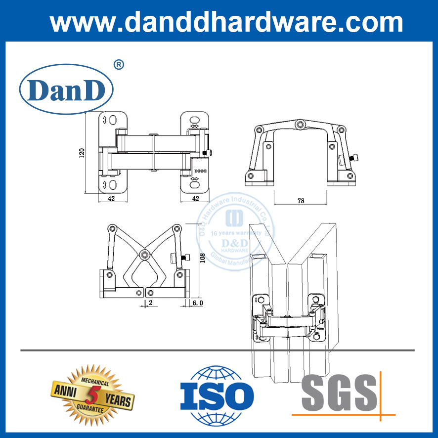 Secret Door Hardware 160-180 Degree Heavy Duty Stainless Steel Two Direction Hidden Hinge-DDCH020