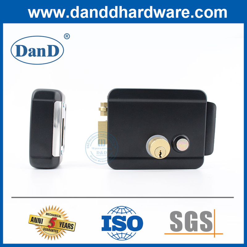 Security Door Brass Latch 3 Round Deadlock Black Electric Rim Lock Set-DDRL042