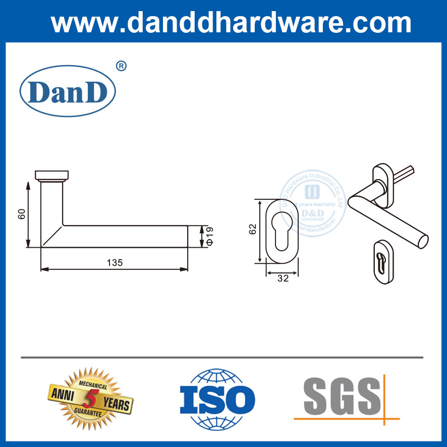 Stainless Steel Narrow Door Frame Balcony Bathroom Door Lock Handle-DDNH003