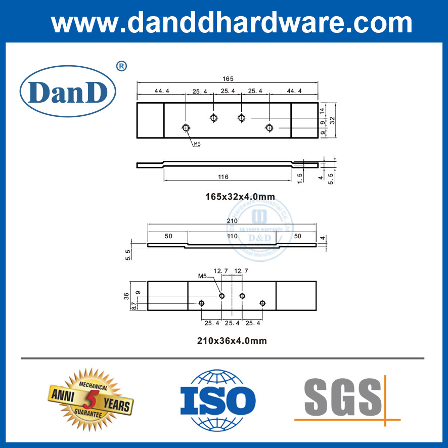Door Hinge Reinforcement Plate for 4 Inch Hinge Hole Spacing-DDHR003