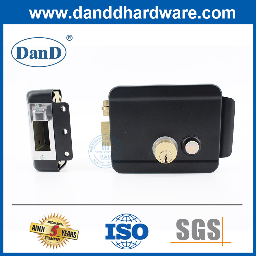 Security Door Brass Latch 3 Round Deadlock Black Electric Rim Lock Set-DDRL042