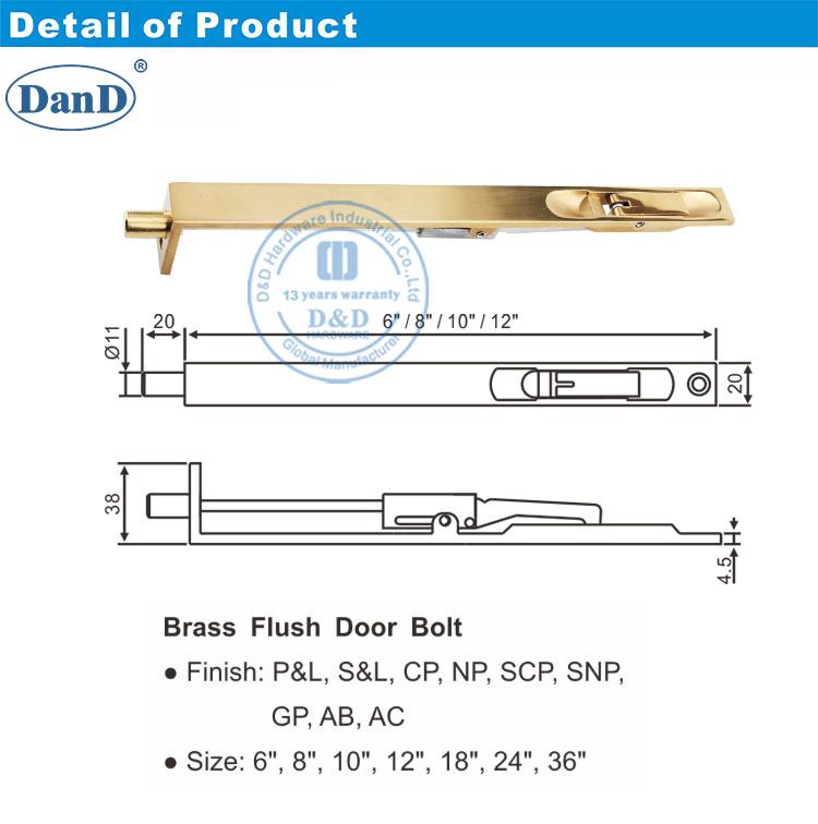 Brass Flush Door Bolt-DDDB004