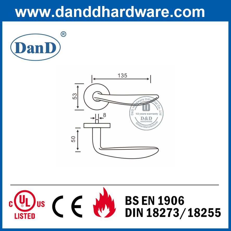 Stainless Steel 304 Door Fittings Solid Lever Handle for Bedroom Door-DDSH019