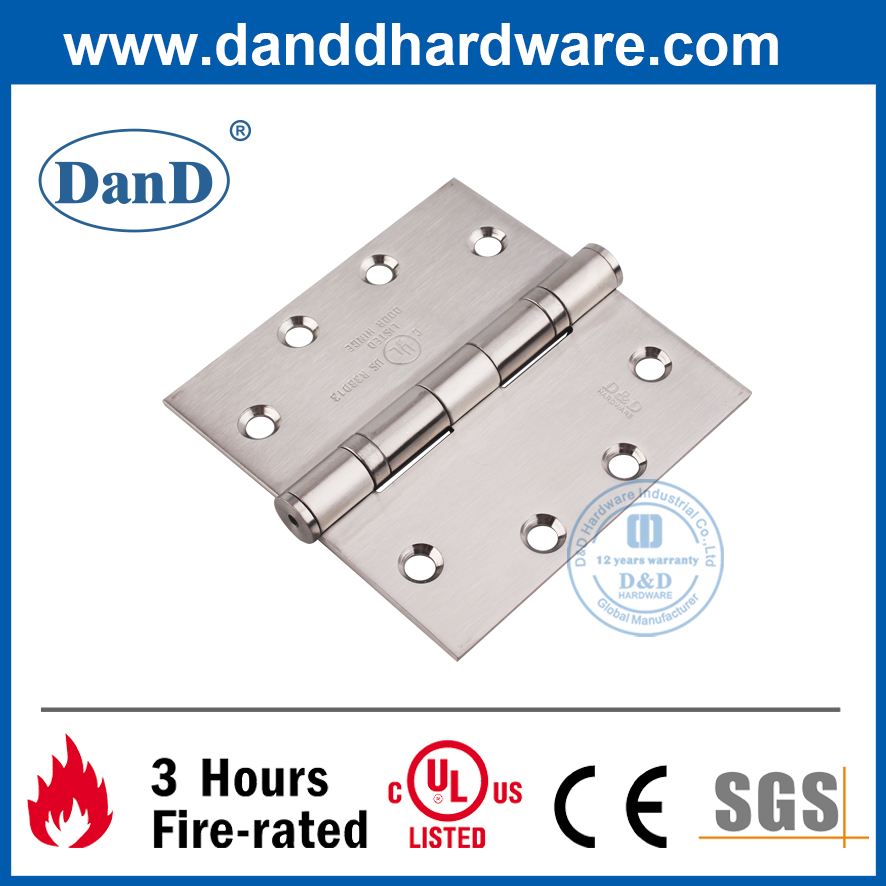 Grade 316 Silver Double Ball Bearing Fire Butt Door Hinge with UL Listed - DDSS002-FR-4.5X4.5X3