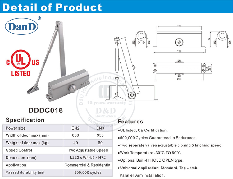 UL Listed Best Door Closer-D and D Hardware