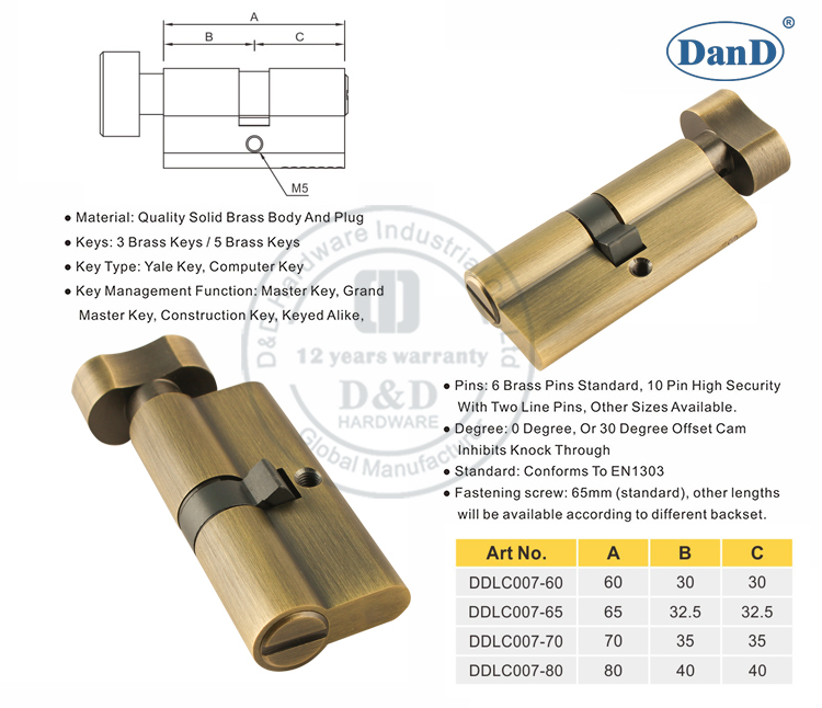 Antique Brass Commercial Door Lock Cylinder-D and D Hardware