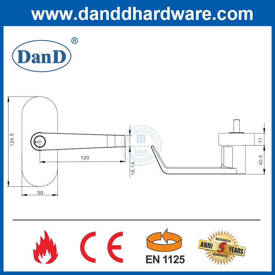 CE EN1125 Device Fire Rated Escutcheon Lever Trim Handle for Exit Door-DDPD042