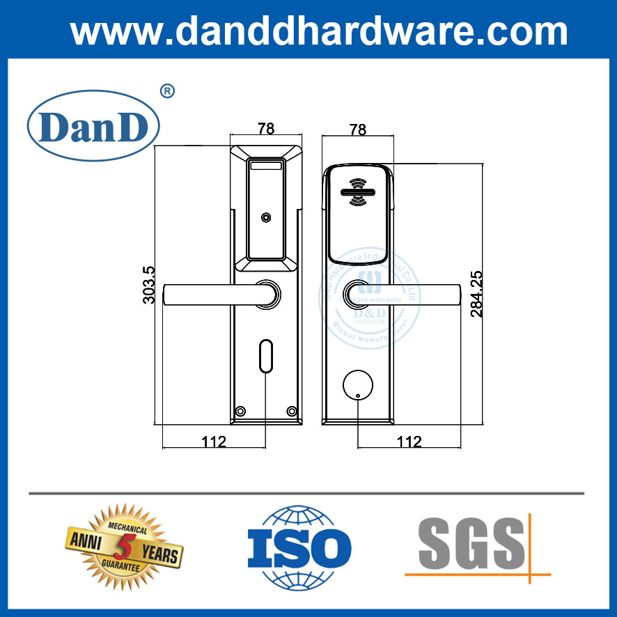 Digital Electronic Keyless Key Card Hotel Door Stainless Steel Smart Lock-DDFL401