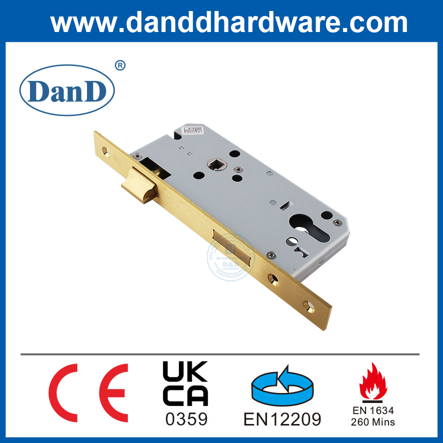 CE EN12209 SUS304 Mortise Lock Fire Rated Satin Brass Entry Door Locks-DDML009-5572