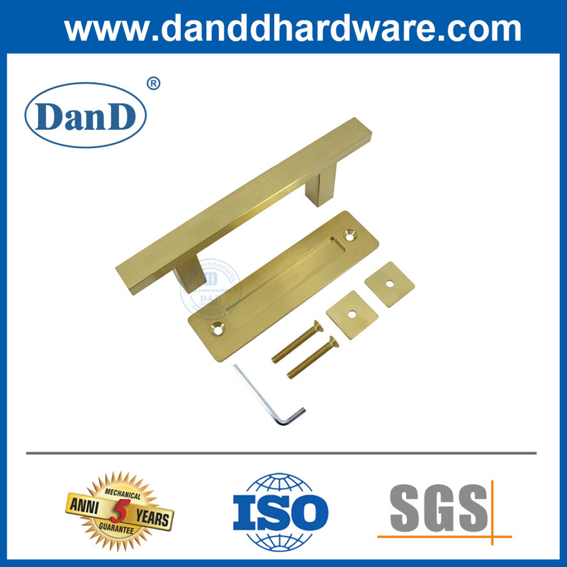 Satin Brass Stainless Steel Gold Exterior Barn Sliding Door Hardware Handle Set-DDBD103