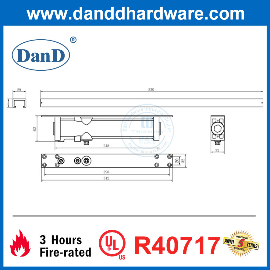 UL Light Duty Concealed Overhead Adjustable Closing Door Closer-DDDC054