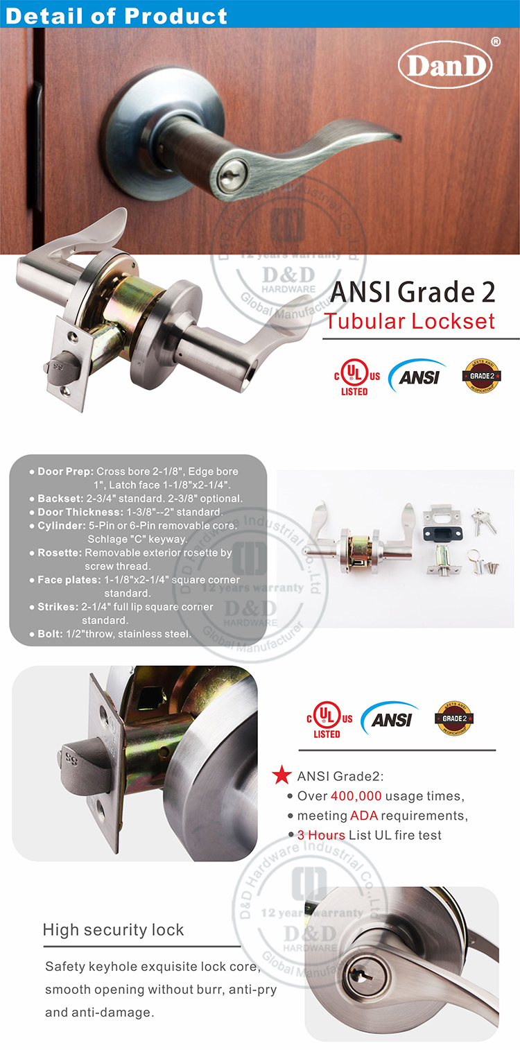 ANSl Tubular Lockset-DDLK010-D and D Hardware