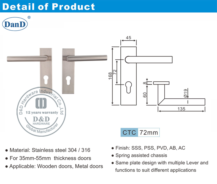 Solid Door Handle with plate-D and D Hardware