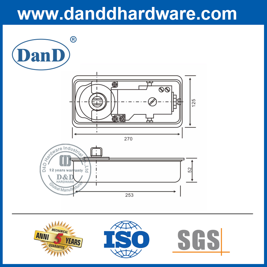 105 Degree Opening Angle Floor Spring Hinge for Glass Door-DDFS220