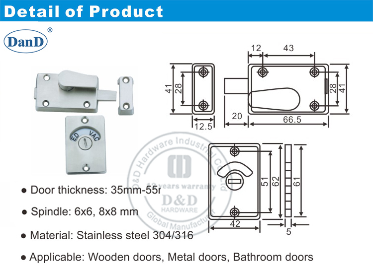 Indicator with Vacant and Engaged -D and D Hardware
