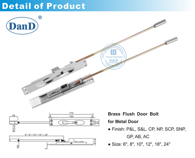 solid brass concealed door bolt