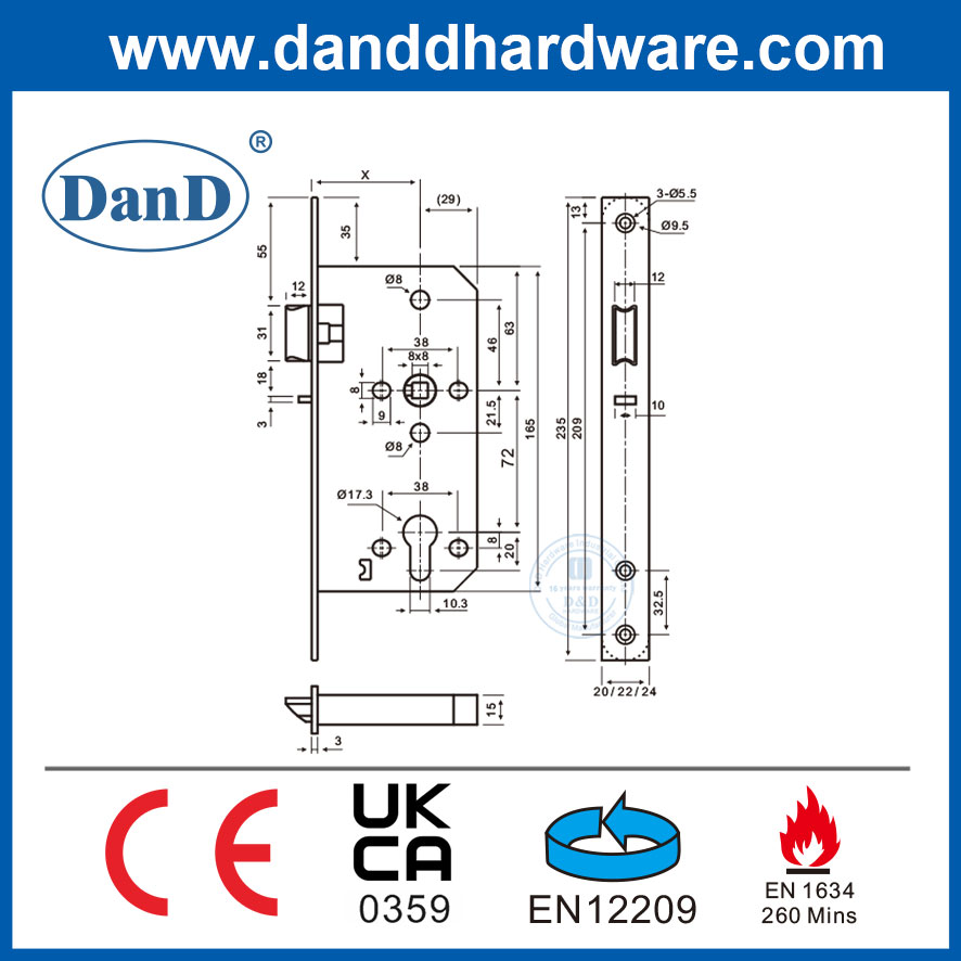 CE Certificate EN1670 Mortise Lock Hardware Night Latch Lock-DDML014-5572