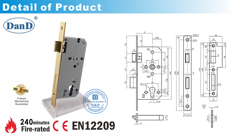 Satin Brass-CE Mortise Door Lock DDML009-D and D Hardware