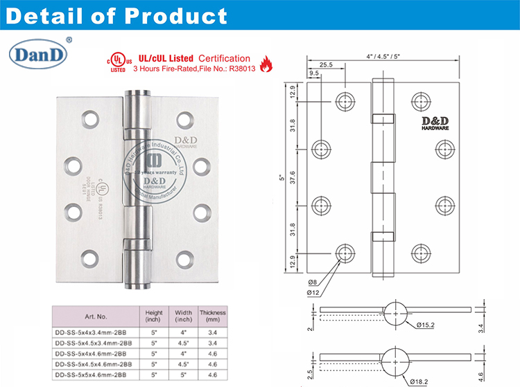 UL Heavy Duty Door Hinge-DDSS006-FR-D and D Hardwrae