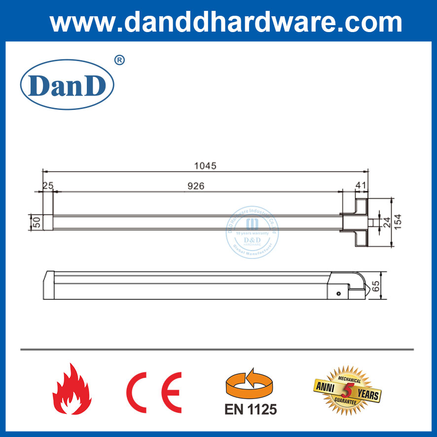 Rim Type Commercial Fire Rated CE EN1125 Emergency Door Push Bar-DDPD026