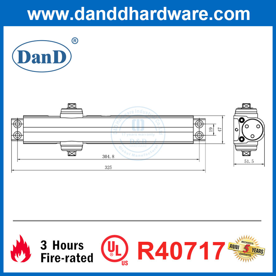 Aluminum Alloy Automatic Fire Rated Adjusting Hydraulic Overhead with UL Exterior Door Closer-DDDC059DA