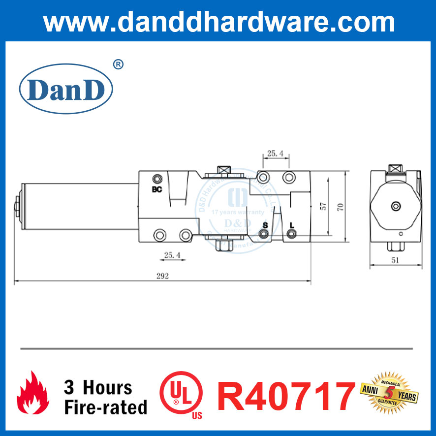 Heavy Duty Hydraulic Aluminum UL Listed Certification Back Check Hotel Fireproof Commercial Door Closer-DDDC060