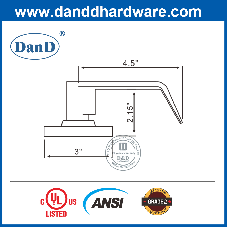 ANSI Grade 2 Zinc Alloy External Door Lever Tubular Lockset-DDLK011