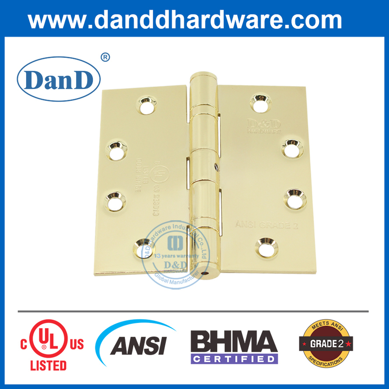 Gold ANSI Grade 2 SS304 Square Fire Rated NRP Metal Door Hinge-DDSS001-ANSI-2-4.5x4.5x3.4
