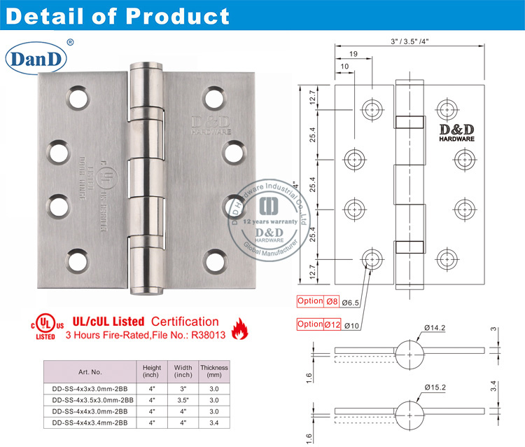 UL Listed Fire Door Hinge-D and D Hardware