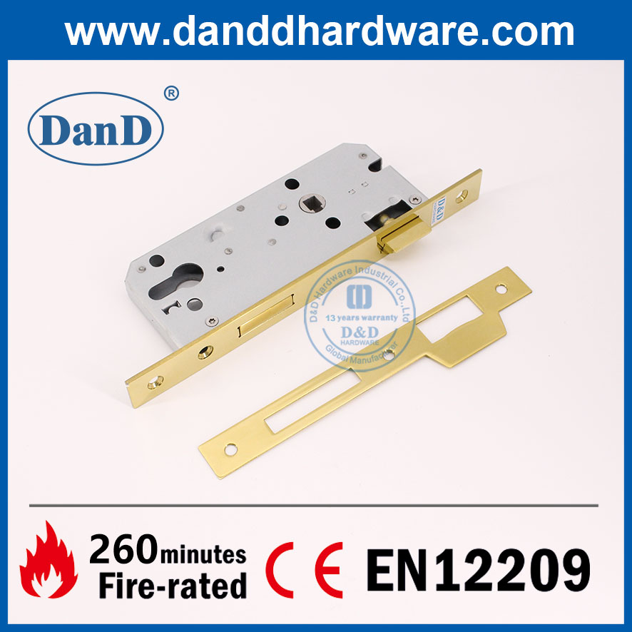 Polished Brass EN12209 SS304 Gold Fire Mortise Lock for Outside Door-DDML026-4585