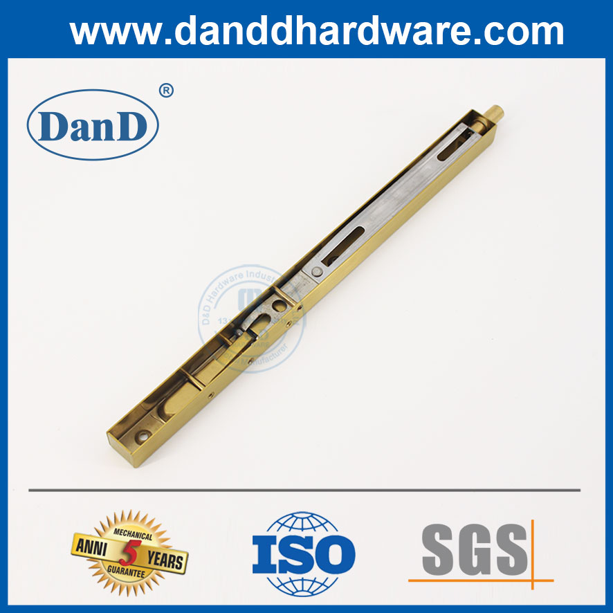 8 Inch Satin Brass Door Security Box Type Flush Bolt for Double Door-DDDB008