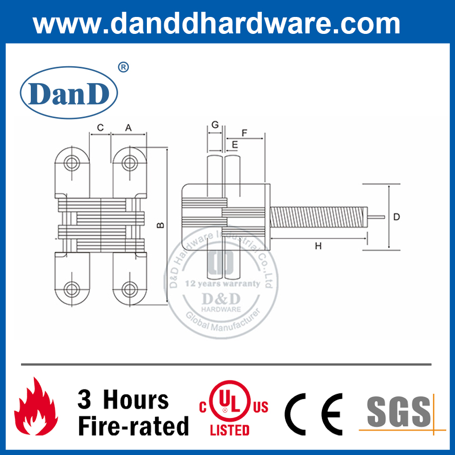 Stainless Steel Adjustable Spring Invisible Hinge for Wooden Door-DDCH010