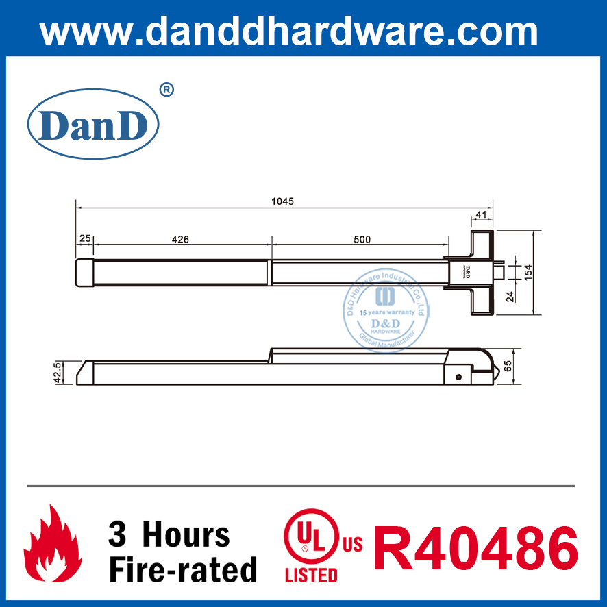 UL 10C Fire Rated 3 Hours Emergency Exit Door Stainless Steel Panic Push Bar-DDPD003