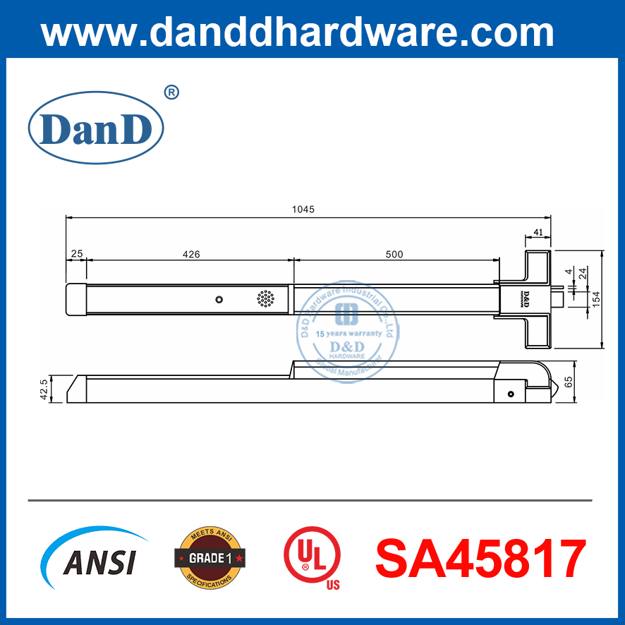 Electric Panic Bar UL SS304 Commercial Door Push Bar Panic Exit Device with Alarm-DDPD029
