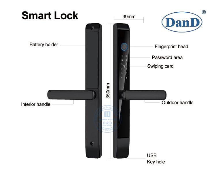 Aluminium Alloy Password Narrow Smart Fingerprint Door Lock with Mortise Lock-DDFL101