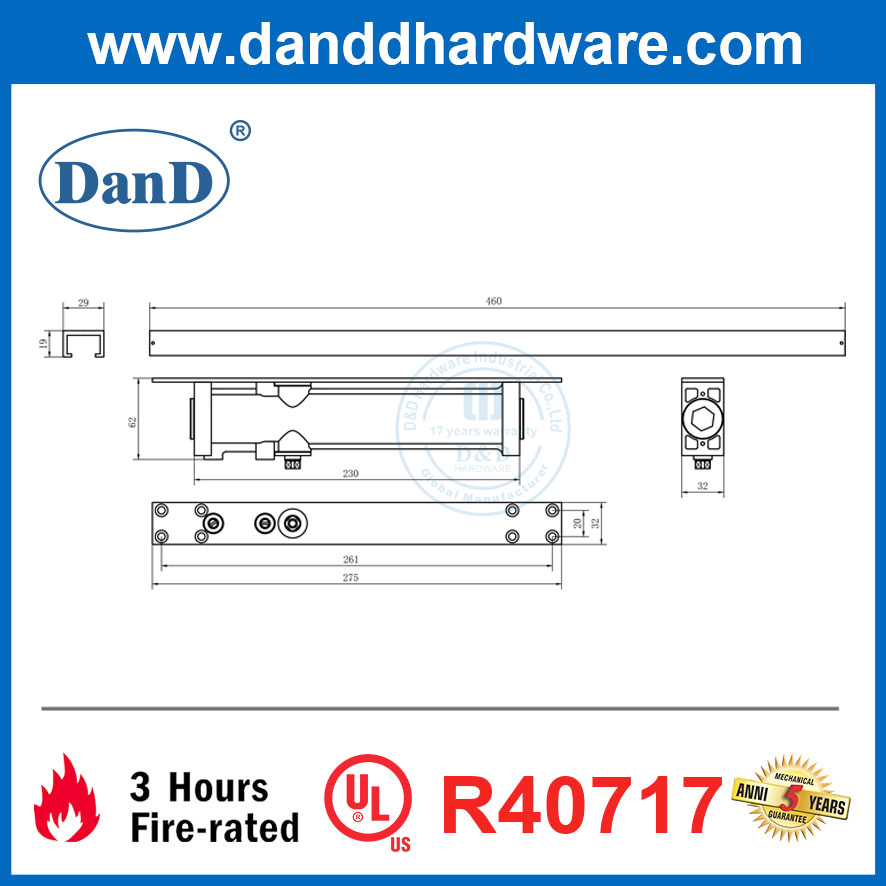 Concealed Fireproof Aluminum Alloy Overhead Door Closer with UL Certificate for Commercial Door-DDDC055
