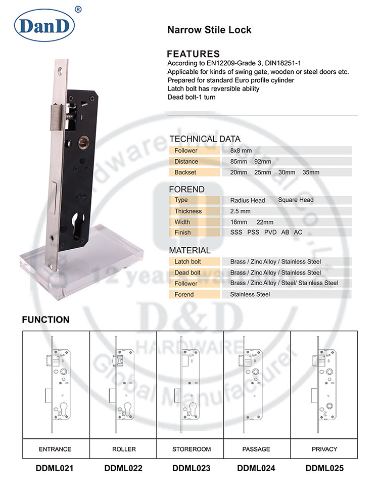 Narrow Stile Lock-D and D Hardware