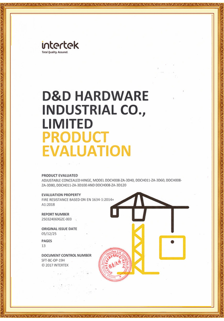 D&D Hardware-Fire Test Report for 3D Concealed Hinge-60KG+80KG+100KG