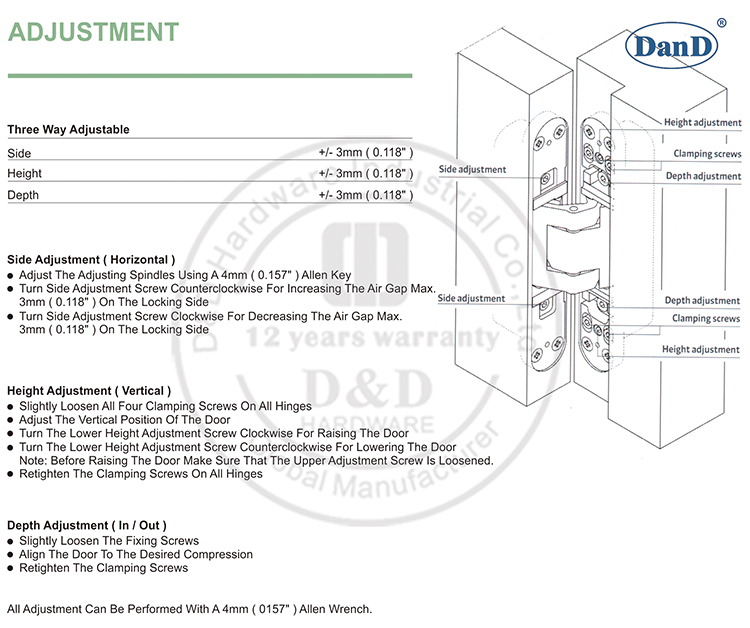 3D Adjusting Concealed Door Hinge-D and D Hardware