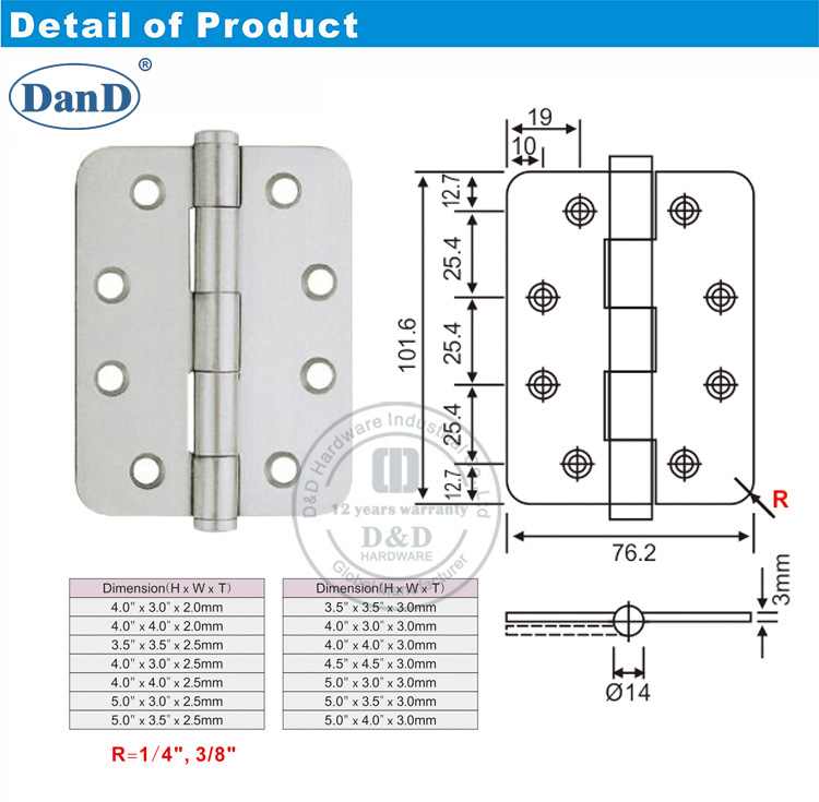 SS Round Corner Hinge-D and D Hardware